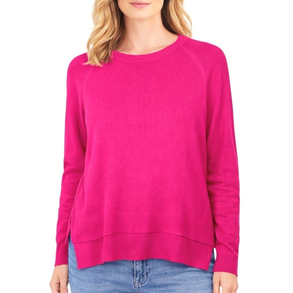 Zara Knit Womens Hot Pink High Low Raglan Sleeve Sweater Womens Medium Fuchsia